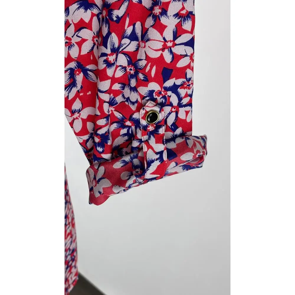 Yumi Kim Womens Floral Belted Romper Size 8 V Neck Red Blue White